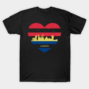 England Skyline cityscape Heart Shape Birds Flying London T-Shirt